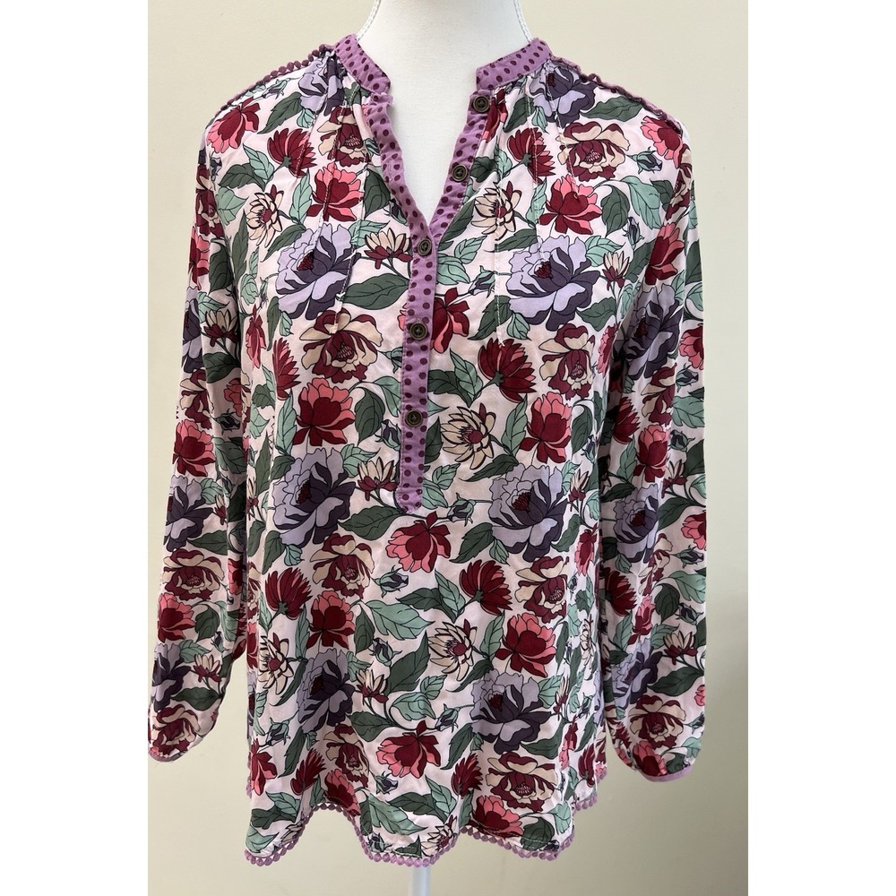 Matilda Jane Women's Small Dusk‎ Or Dawn Purple Floral Blouse Long Sleeve